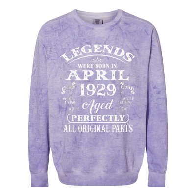 94th Birthday Gift Legends Born In April 1929 94 Years Old Colorblast Crewneck Sweatshirt