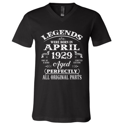 94th Birthday Gift Legends Born In April 1929 94 Years Old V-Neck T-Shirt