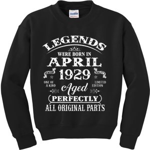 94th Birthday Gift Legends Born In April 1929 94 Years Old Kids Sweatshirt