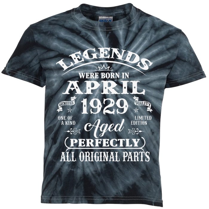 94th Birthday Gift Legends Born In April 1929 94 Years Old Kids Tie-Dye T-Shirt