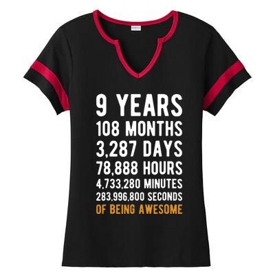 9th Birthday Gift 9 Years Old Being Awesome Ladies Halftime Notch Neck Tee