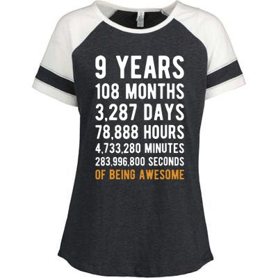 9th Birthday Gift 9 Years Old Being Awesome Enza Ladies Jersey Colorblock Tee