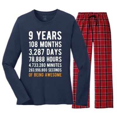 9th Birthday Gift 9 Years Old Being Awesome Women's Long Sleeve Flannel Pajama Set 