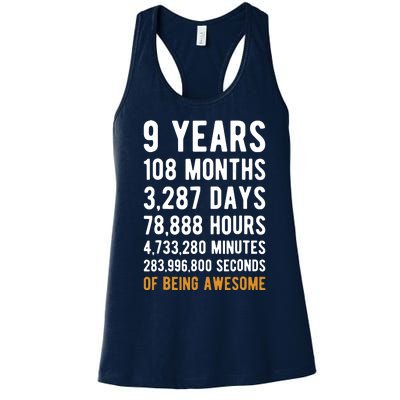 9th Birthday Gift 9 Years Old Being Awesome Women's Racerback Tank