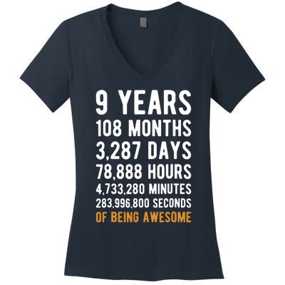 9th Birthday Gift 9 Years Old Being Awesome Women's V-Neck T-Shirt