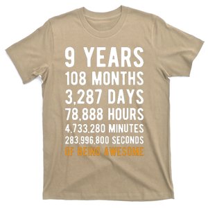 9th Birthday Gift 9 Years Old Being Awesome T-Shirt