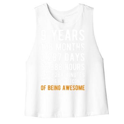 9th Birthday Gift 9 Years Old Being Awesome Women's Racerback Cropped Tank