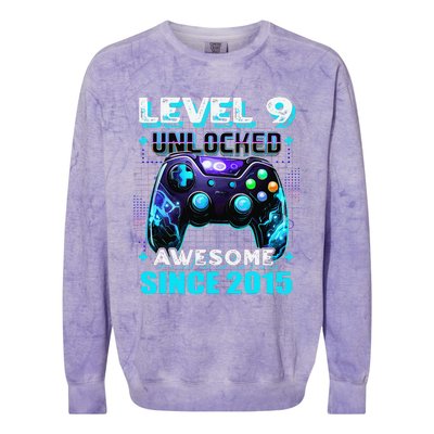 9th Birthday Gamer 9 Year Old Funny Bday Boy Nine Son Colorblast Crewneck Sweatshirt