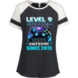 9th Birthday Gamer 9 Year Old Funny Bday Boy Nine Son Enza Ladies Jersey Colorblock Tee