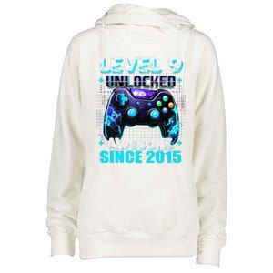 9th Birthday Gamer 9 Year Old Funny Bday Boy Nine Son Womens Funnel Neck Pullover Hood