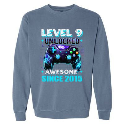 9th Birthday Gamer 9 Year Old Funny Bday Boy Nine Son Garment-Dyed Sweatshirt