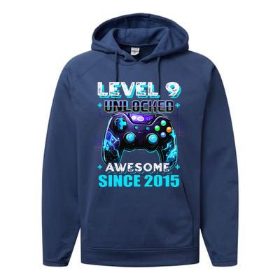 9th Birthday Gamer 9 Year Old Funny Bday Boy Nine Son Performance Fleece Hoodie