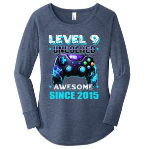 9th Birthday Gamer 9 Year Old Funny Bday Boy Nine Son Women's Perfect Tri Tunic Long Sleeve Shirt