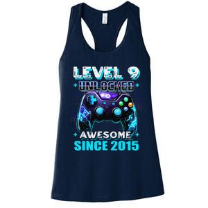 9th Birthday Gamer 9 Year Old Funny Bday Boy Nine Son Women's Racerback Tank