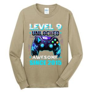 9th Birthday Gamer 9 Year Old Funny Bday Boy Nine Son Tall Long Sleeve T-Shirt