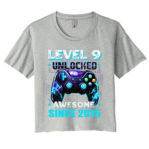 9th Birthday Gamer 9 Year Old Funny Bday Boy Nine Son Women's Crop Top Tee