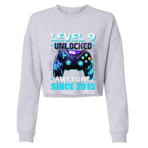 9th Birthday Gamer 9 Year Old Funny Bday Boy Nine Son Cropped Pullover Crew