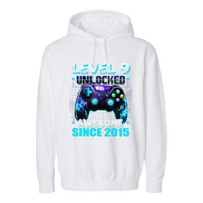 9th Birthday Gamer 9 Year Old Funny Bday Boy Nine Son Garment-Dyed Fleece Hoodie