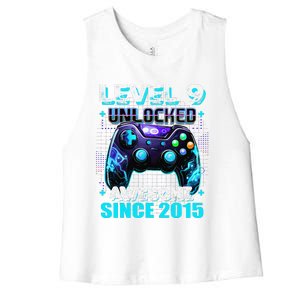 9th Birthday Gamer 9 Year Old Funny Bday Boy Nine Son Women's Racerback Cropped Tank