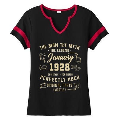 95th Birthday Gift Legends Born In January 1928 95 Years Old Ladies Halftime Notch Neck Tee