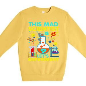 9th Birthday Gift This Mad Scientist Is 9 Let's Experiment Premium Crewneck Sweatshirt