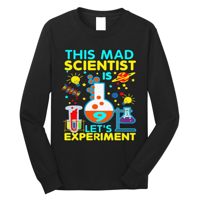 9th Birthday Gift This Mad Scientist Is 9 Let's Experiment Long Sleeve Shirt