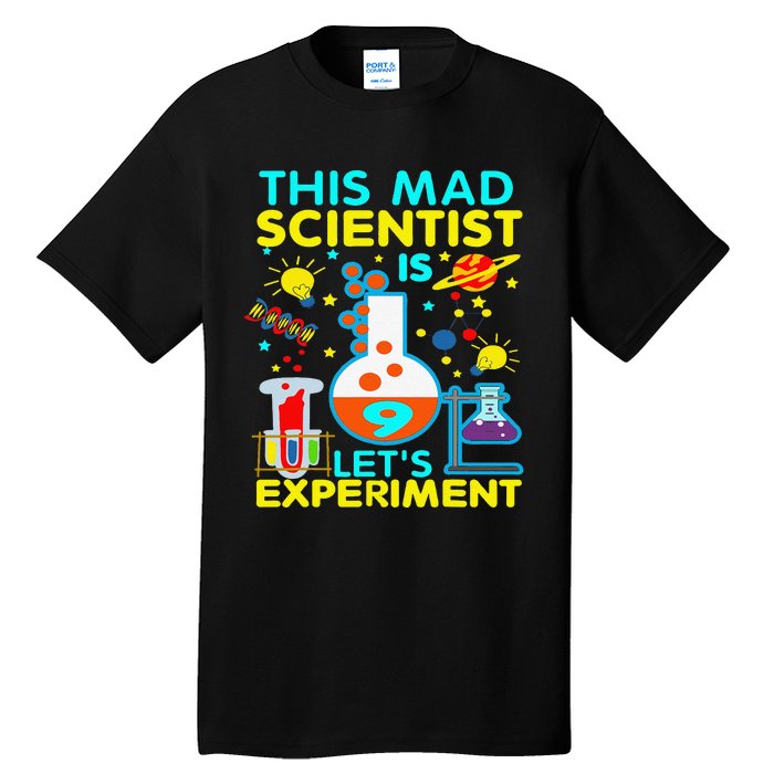 9th Birthday Gift This Mad Scientist Is 9 Let's Experiment Tall T-Shirt