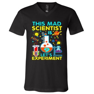 9th Birthday Gift This Mad Scientist Is 9 Let's Experiment V-Neck T-Shirt