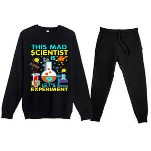 9th Birthday Gift This Mad Scientist Is 9 Let's Experiment Premium Crewneck Sweatsuit Set