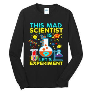 9th Birthday Gift This Mad Scientist Is 9 Let's Experiment Tall Long Sleeve T-Shirt