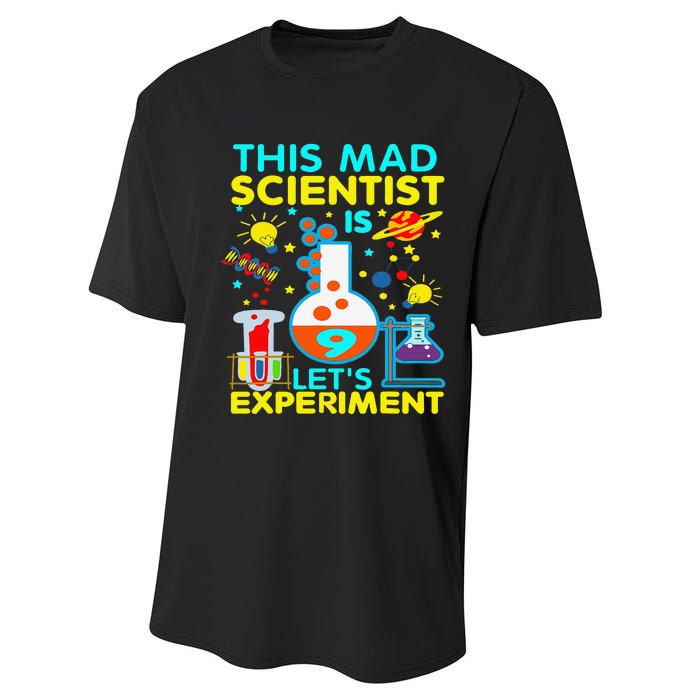 9th Birthday Gift This Mad Scientist Is 9 Let's Experiment Performance Sprint T-Shirt