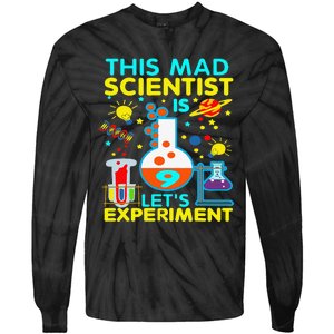 9th Birthday Gift This Mad Scientist Is 9 Let's Experiment Tie-Dye Long Sleeve Shirt