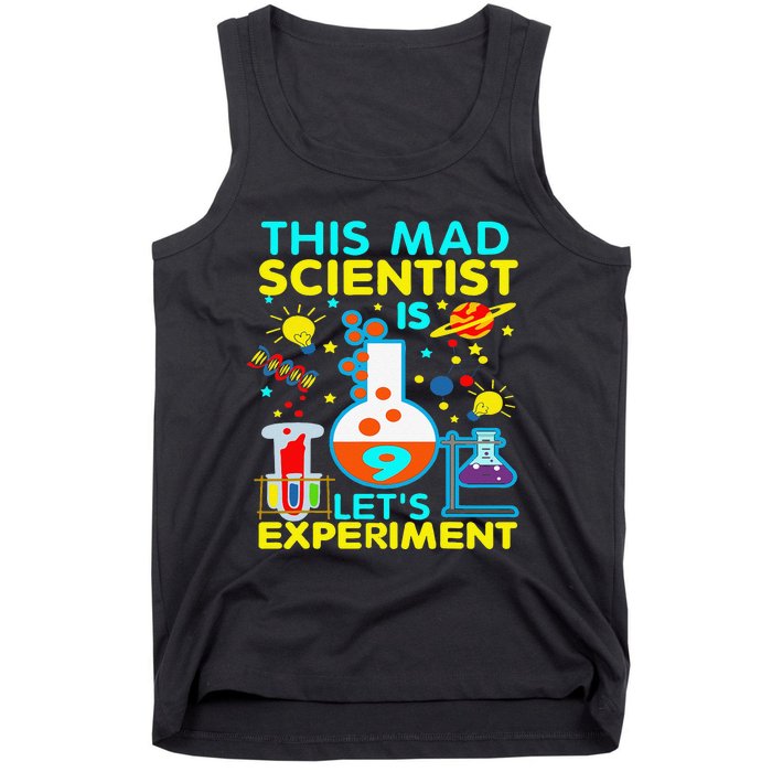 9th Birthday Gift This Mad Scientist Is 9 Let's Experiment Tank Top