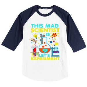 9th Birthday Gift This Mad Scientist Is 9 Let's Experiment Baseball Sleeve Shirt