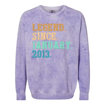 9th Birthday Gifts 9 Year Old Legend Since January 2013 Colorblast Crewneck Sweatshirt