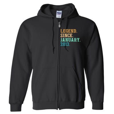 9th Birthday Gifts 9 Year Old Legend Since January 2013 Full Zip Hoodie