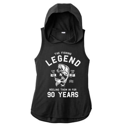 90th Birthday Gift The Fishing Legend 90 Years Fisherman Ladies PosiCharge Tri-Blend Wicking Draft Hoodie Tank