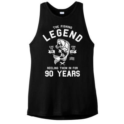 90th Birthday Gift The Fishing Legend 90 Years Fisherman Ladies PosiCharge Tri-Blend Wicking Tank