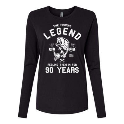 90th Birthday Gift The Fishing Legend 90 Years Fisherman Womens Cotton Relaxed Long Sleeve T-Shirt