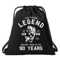 90th Birthday Gift The Fishing Legend 90 Years Fisherman Drawstring Bag