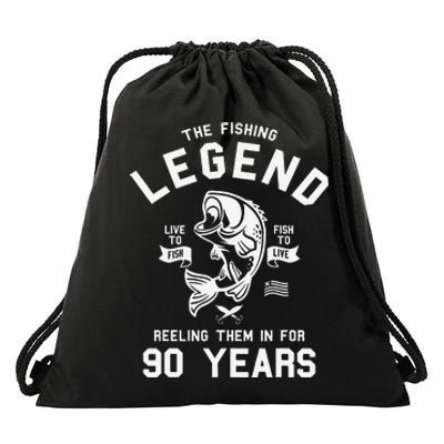 90th Birthday Gift The Fishing Legend 90 Years Fisherman Drawstring Bag