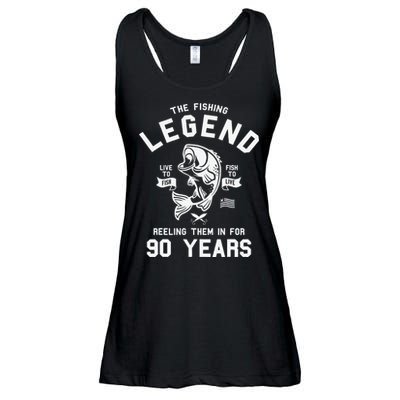 90th Birthday Gift The Fishing Legend 90 Years Fisherman Ladies Essential Flowy Tank