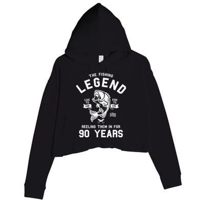 90th Birthday Gift The Fishing Legend 90 Years Fisherman Crop Fleece Hoodie