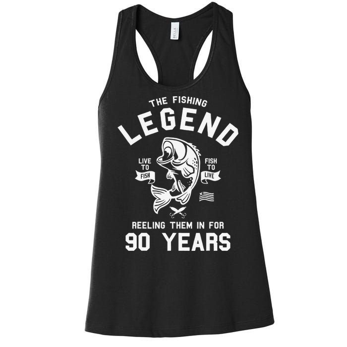 90th Birthday Gift The Fishing Legend 90 Years Fisherman Women's Racerback Tank