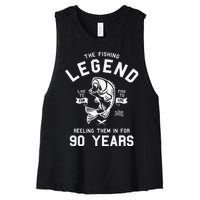 90th Birthday Gift The Fishing Legend 90 Years Fisherman Women's Racerback Cropped Tank