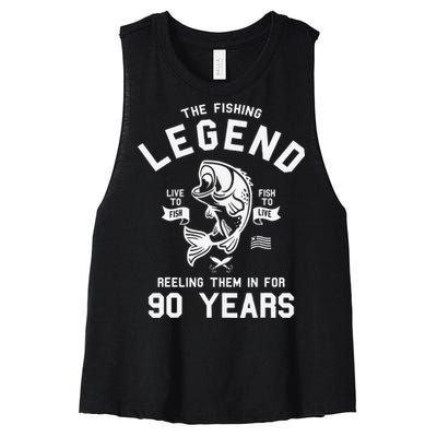 90th Birthday Gift The Fishing Legend 90 Years Fisherman Women's Racerback Cropped Tank