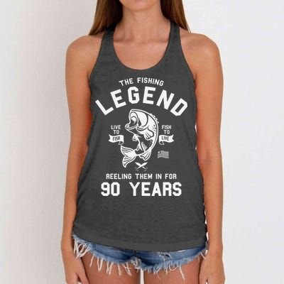 90th Birthday Gift The Fishing Legend 90 Years Fisherman Women's Knotted Racerback Tank