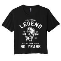 90th Birthday Gift The Fishing Legend 90 Years Fisherman Women's Crop Top Tee