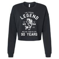 90th Birthday Gift The Fishing Legend 90 Years Fisherman Cropped Pullover Crew