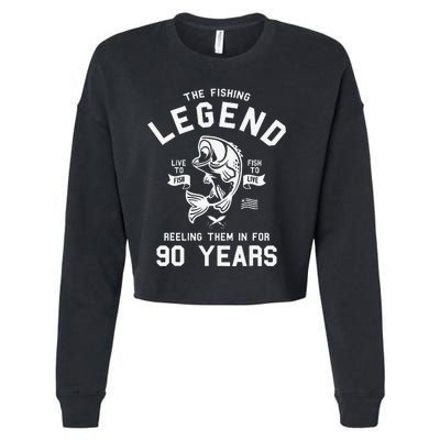 90th Birthday Gift The Fishing Legend 90 Years Fisherman Cropped Pullover Crew